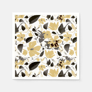 Clematis Yellow Grey Botanical Watercolor Napkin