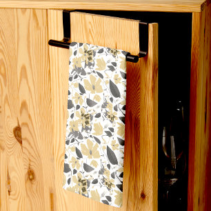 Clematis Yellow Grey Watercolor Flowers Tea Towel