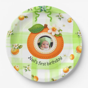 Clementine cutie baby boy's first birthday  paper plate