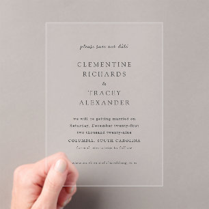 Clementine Elegant Modern Wedding Save the Date Acrylic Invitations