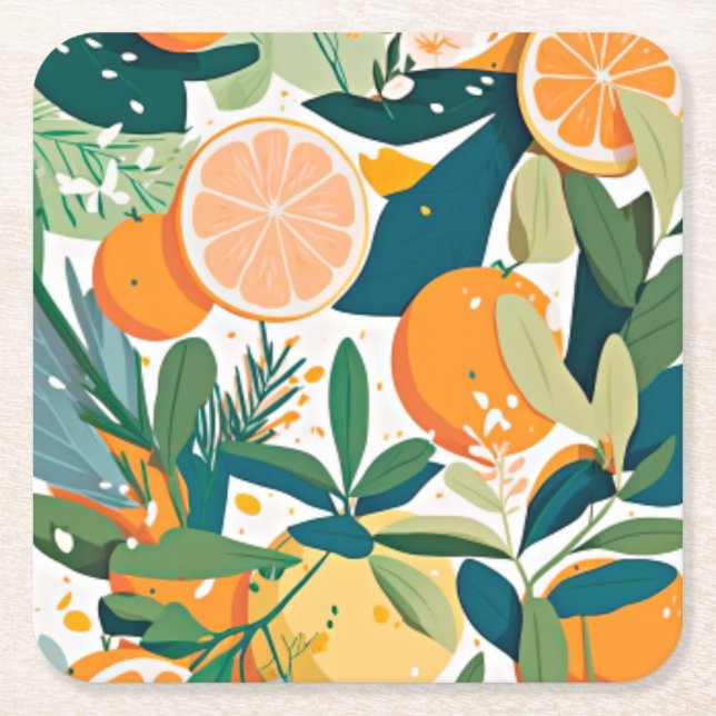 Clementine mandarine square paper coaster (Front)
