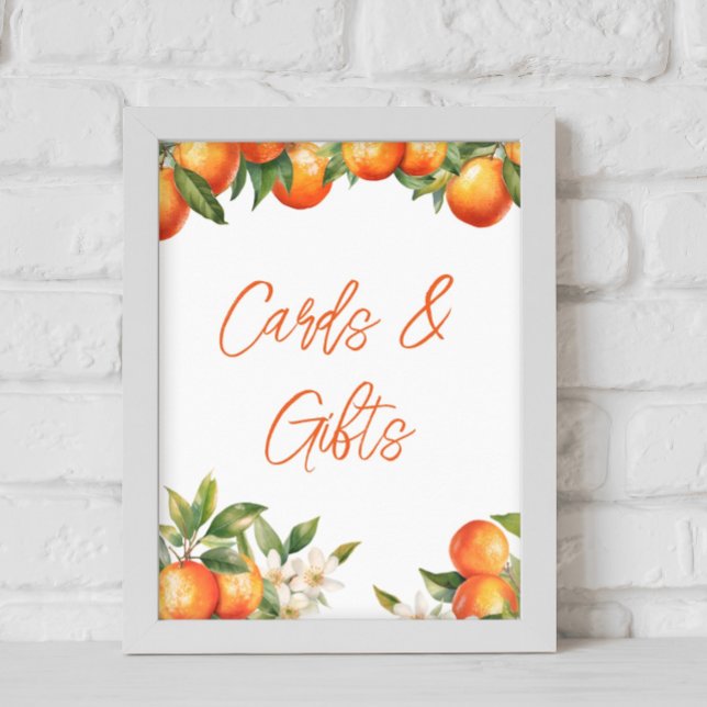 Clementine Oranges Cards and Gifts Poster (Little Cutie Party Cards and Gifts sign)