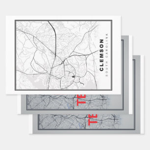 Clemson Map Wrapping Paper Sheet
