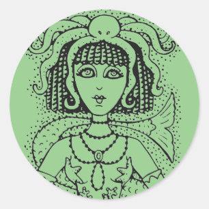 CLEOPATRA OCTOPUS MERMAID, FANTASY GOTH SIREN CLASSIC ROUND STICKER