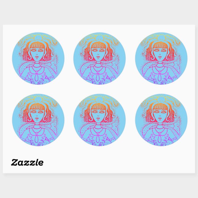 CLEOPATRA OCTOPUS MERMAID, FANTASY GOTH SIREN CLASSIC ROUND STICKER (Sheet)