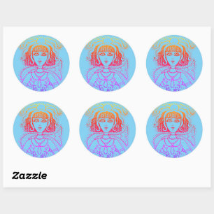 CLEOPATRA OCTOPUS MERMAID, FANTASY GOTH SIREN CLASSIC ROUND STICKER