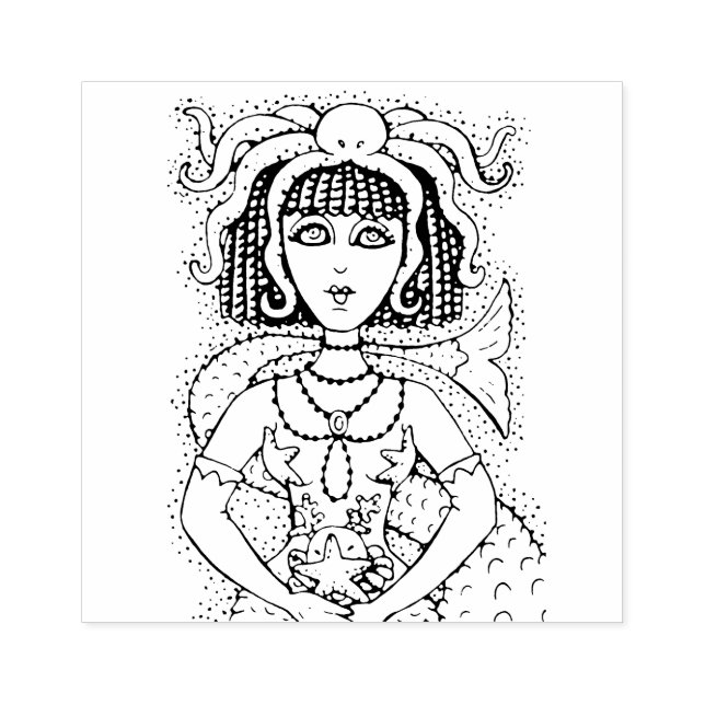 CLEOPATRA OCTOPUS MERMAID, FANTASY GOTH SIREN RUBBER STAMP