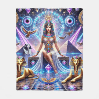 "Cleopatra's Divine Realm – The Golden Goddess of Fleece Blanket