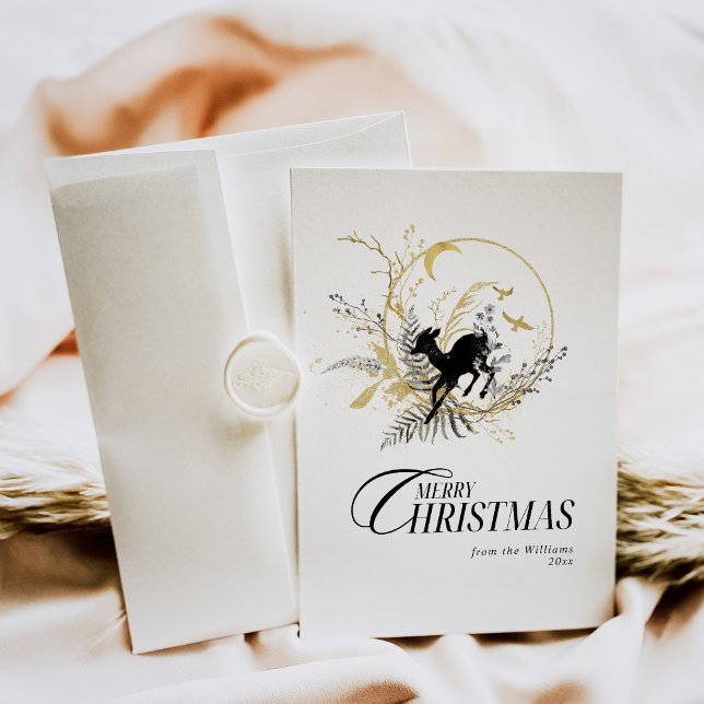 Clessic Floral Deer Custom Photo Christmas Holiday Card (Creator Uploaded)