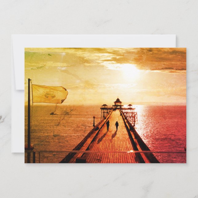 Clevedon Pier Red Sunset, Somerset, UK - Flat Card (Front)