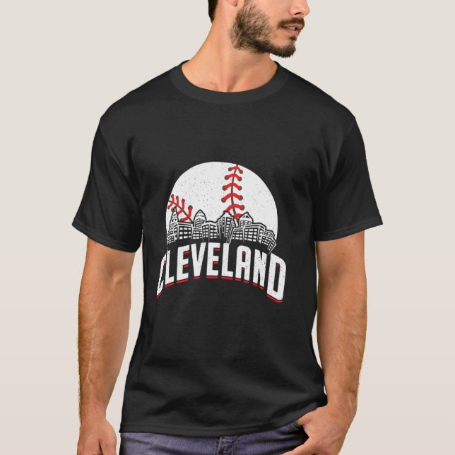 Cleveland Baseball Cityscape Skyline Fan T-Shirt (Front)