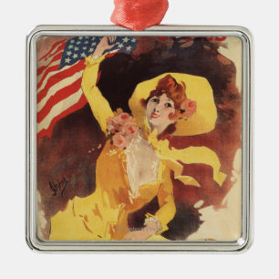 Cleveland Bicycles American Girl in Yellow Metal Ornament