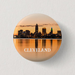 Cleveland city Ohio sunset skyline river landscape 3 Cm Round Badge