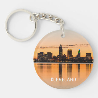 Cleveland city Ohio sunset skyline river landscape Key Ring
