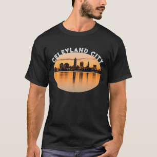 Cleveland city sunset skyline football shape T-Shirt