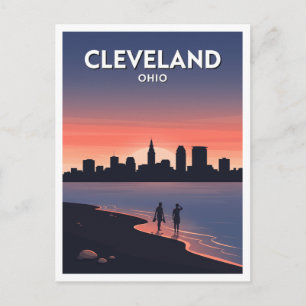 Cleveland downtown skyline at sunset Ohio Keepsake Postcard