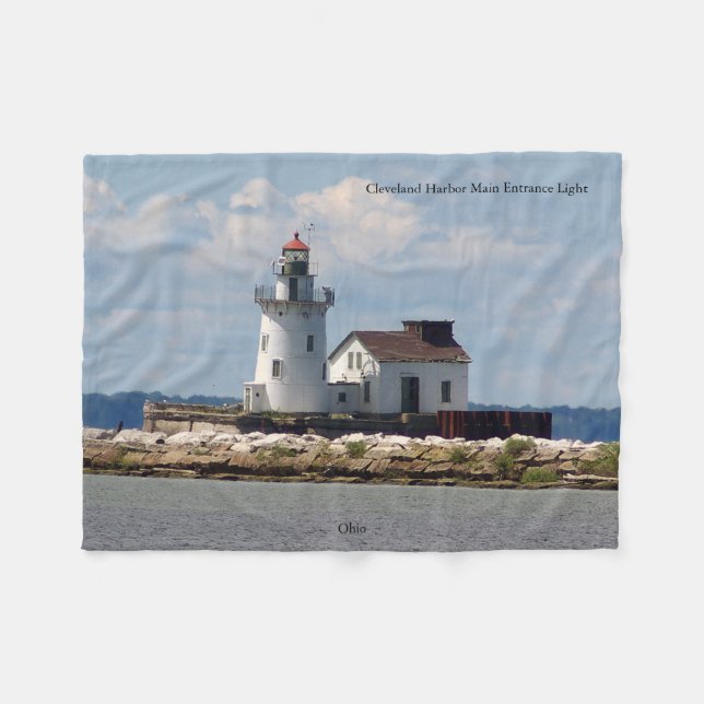 Cleveland Harbour Main Entrance Light Fleece Blanket (Front (Horizontal))