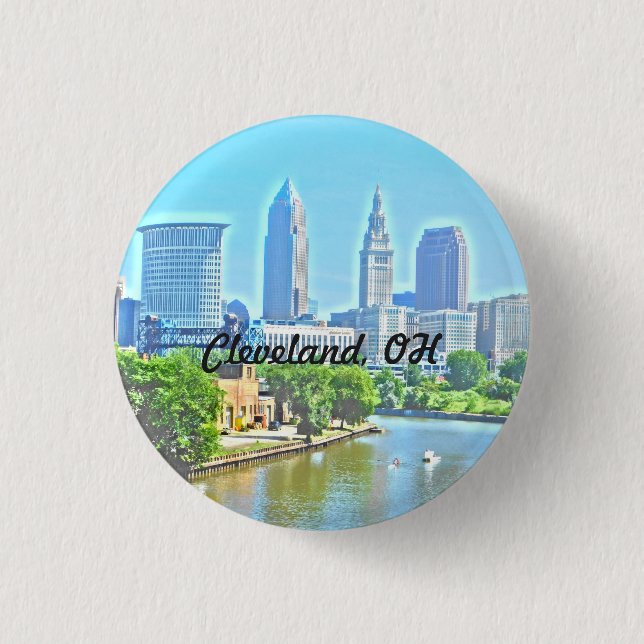 Cleveland OH City River View Button (Front)