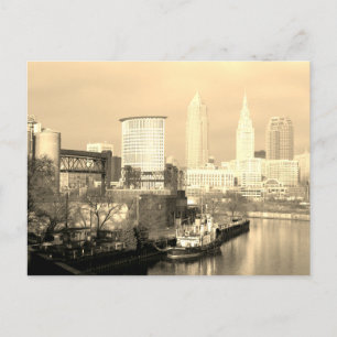 Cleveland,OH Sepia River View Postcard