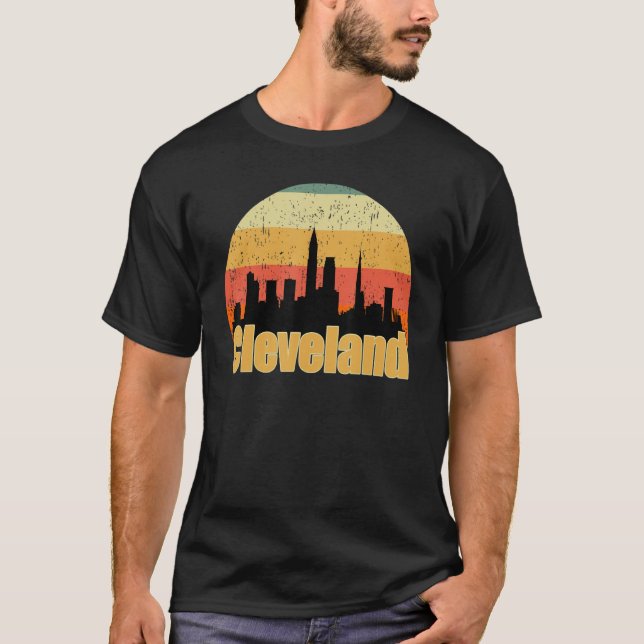 Cleveland Oh Skyline Silhouette Sunset I Love Clev T-Shirt (Front)
