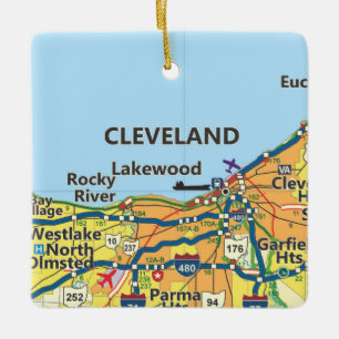 Cleveland OH Vintage Map Ceramic Ornament