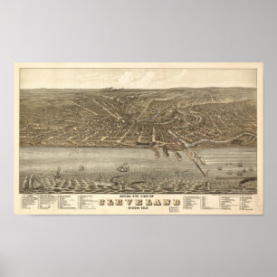 Cleveland Ohio 1877 Antique Panoramic Map Poster