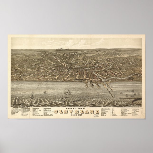Cleveland Ohio 1877 Antique Panoramic Map Poster (Front)