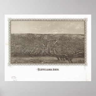 Cleveland Ohio 1887 Antique Panoramic Map Poster