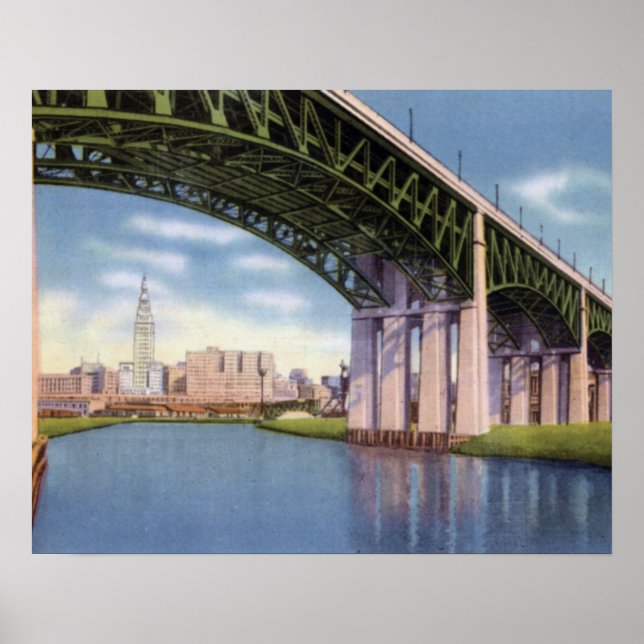 Cleveland Ohio Bridge with Skyline Poster (Front)