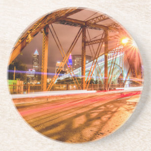 cleveland ohio downtown bridge at night coaster