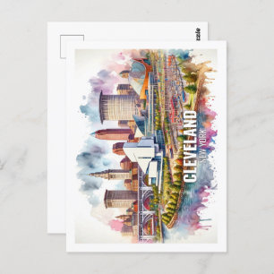 Cleveland Ohio Famous Travel Places watercolor Postcard