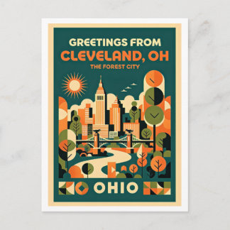 Cleveland Ohio Forest City Retro Travel Postcard