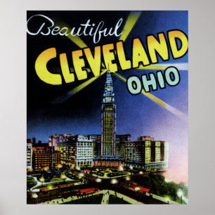 Cleveland Ohio Large Letter at night Poster