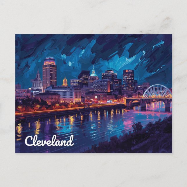 Cleveland Ohio Night River Art Postcard (Front)