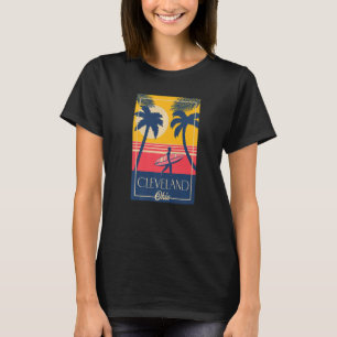 Cleveland Ohio Retro Palm Trees Surfer Beach T-Shirt