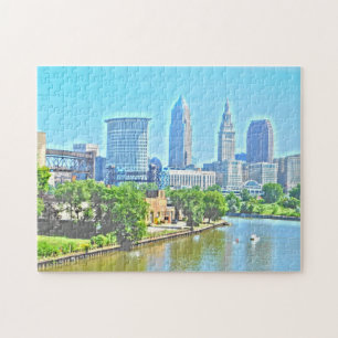 Cleveland Ohio River View (Paint Effect) Puzzle