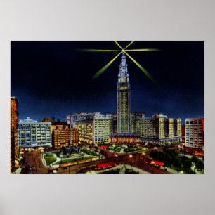 Cleveland Ohio Skyline at Night Poster