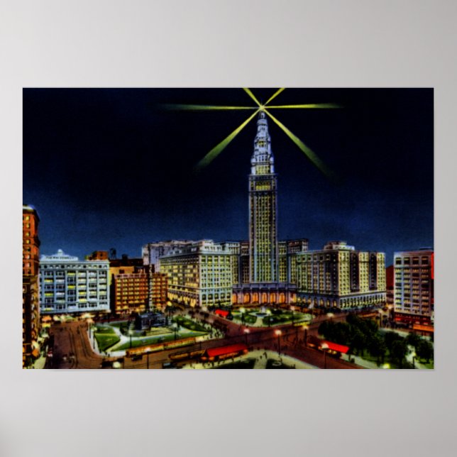 Cleveland Ohio Skyline at Night Poster (Front)