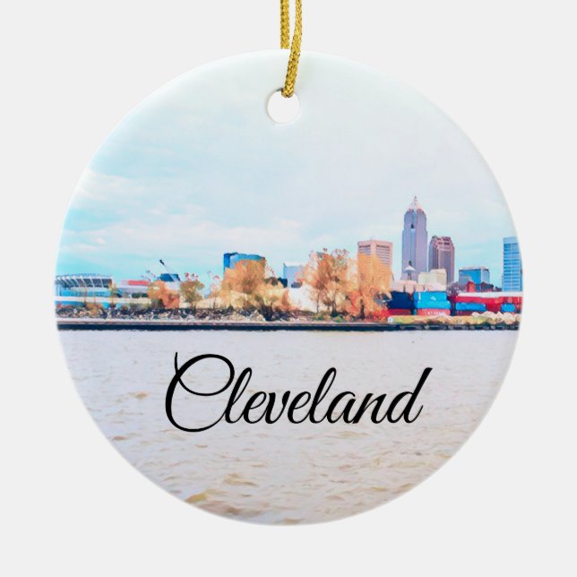 Cleveland Ohio Skyline Ceramic Ornament (Front)