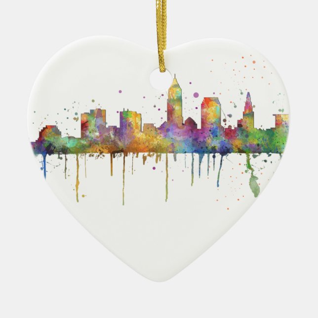 CLEVELAND, OHIO SKYLINE CERAMIC TREE DECORATION (Front)