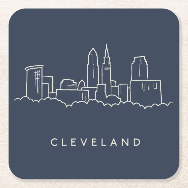 Cleveland Ohio Skyline Square Paper Coaster (Front)