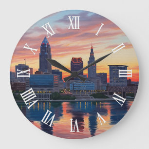 Cleveland Ohio Skyline Sunset Large Clock