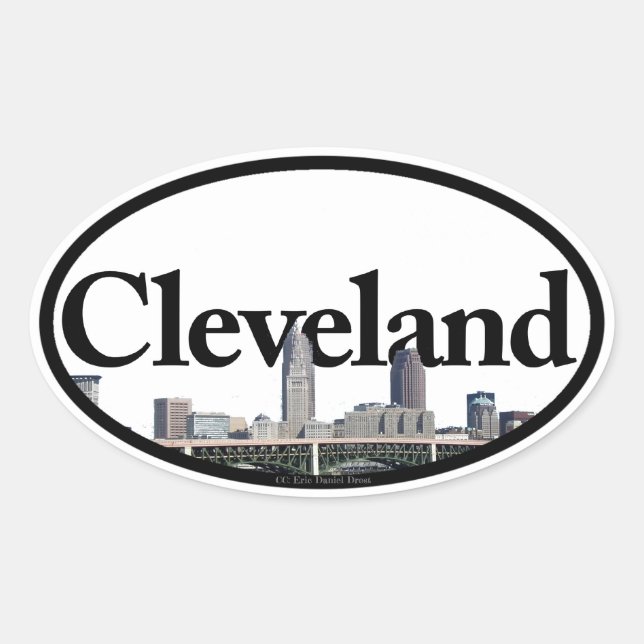 Cleveland, Ohio Skyline with Cleveland in the Sky Oval Sticker (Front)