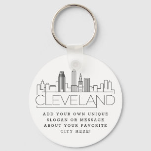 Cleveland, Ohio Stylized Skyline   Custom Slogan Key Ring