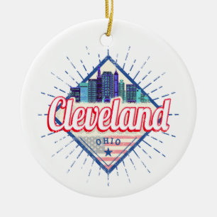 Cleveland Ohio United States Skyline Vintage USA Ceramic Ornament