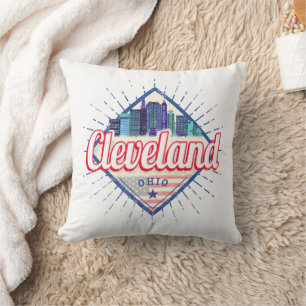 Cleveland Ohio United States Skyline Vintage USA Cushion