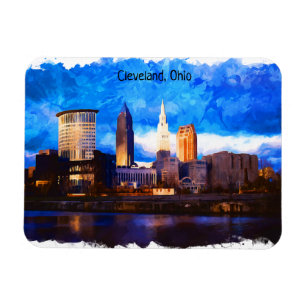 Cleveland Ohio USA Watercolor Cityscape View Magnet