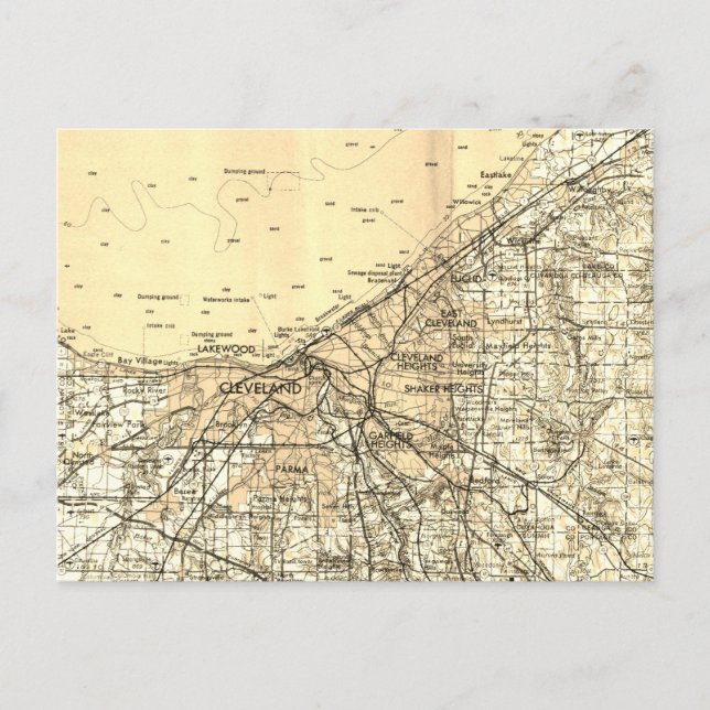 Cleveland Ohio Vintage Map Postcard (Front)