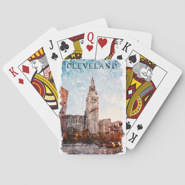 Cleveland Ohio Watercolor City View Playing Cards (Back)