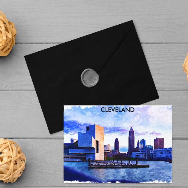 Cleveland Ohio Watercolor Cityscape View Postcard (cleveland ohio cityscape skyline)